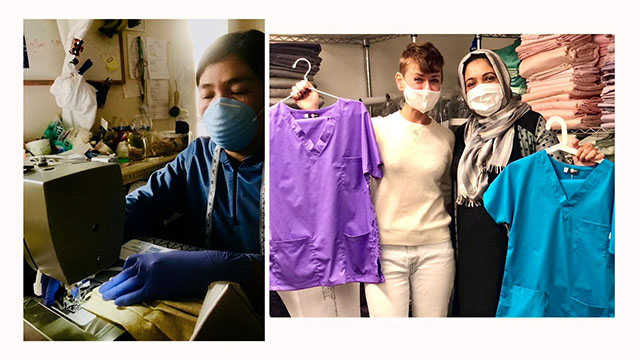 Refugee women's support group sews custom scrubs for Swedish Refugee women's support group sews sustainably made scrubs for local hospital